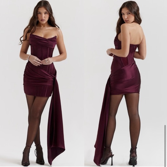 HOUSE OF CB 'Loubella' Mulberry Strapless Corset Dress NWOT wine - Picture 4 of 8